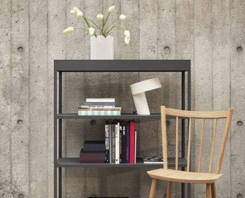New Order Combination 303 charcoal_Slant white_Arcs Vase white_J41 oiled oak